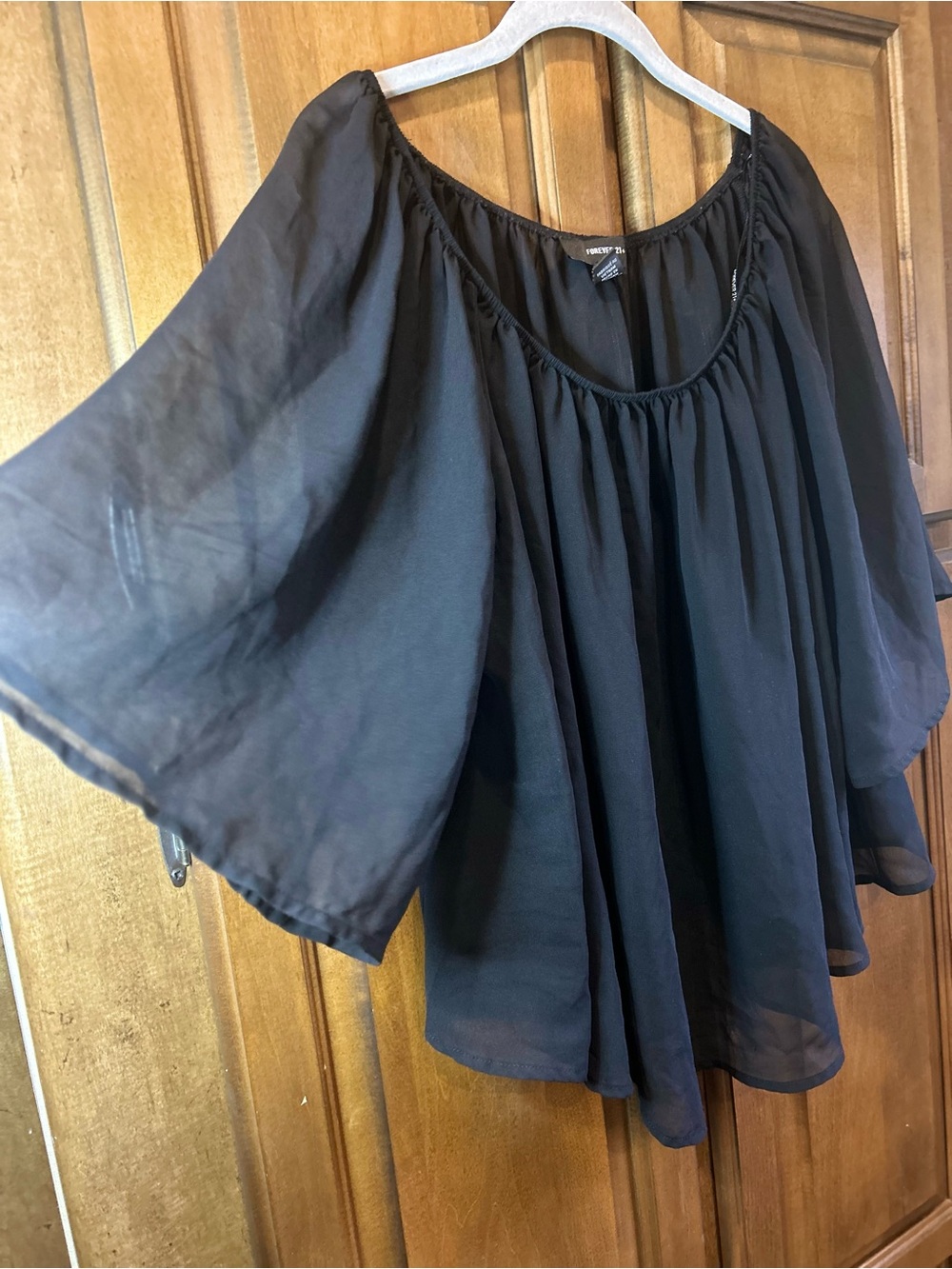Forever 21+ Black Off-Shoulder Sheer Blouse | Plus Size 0X - Picture 3 of 4